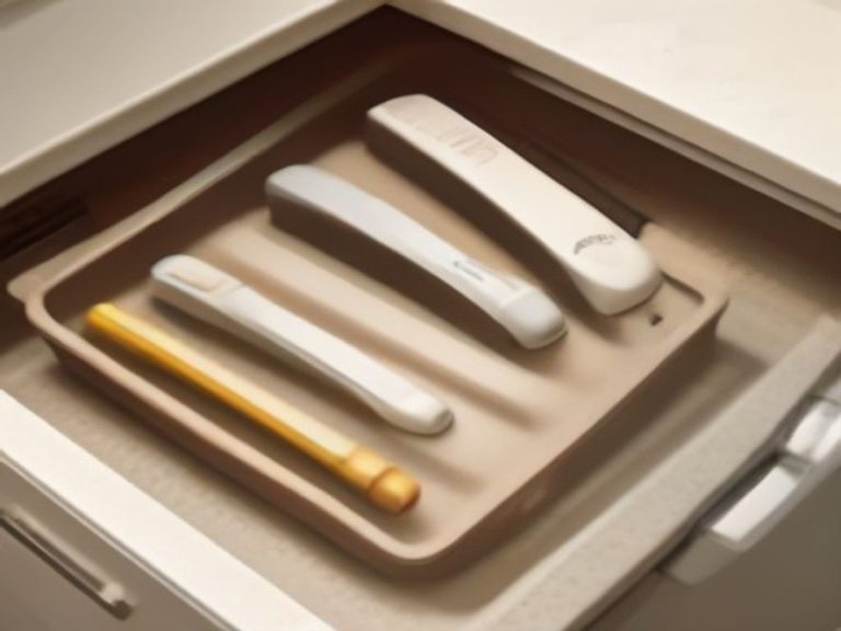 Small grid organizer tray storing minor kitchen gadgets neatly in a drawer
