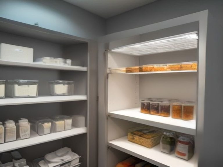 LED shelf lighting and clear risers for complete pantry visibility.