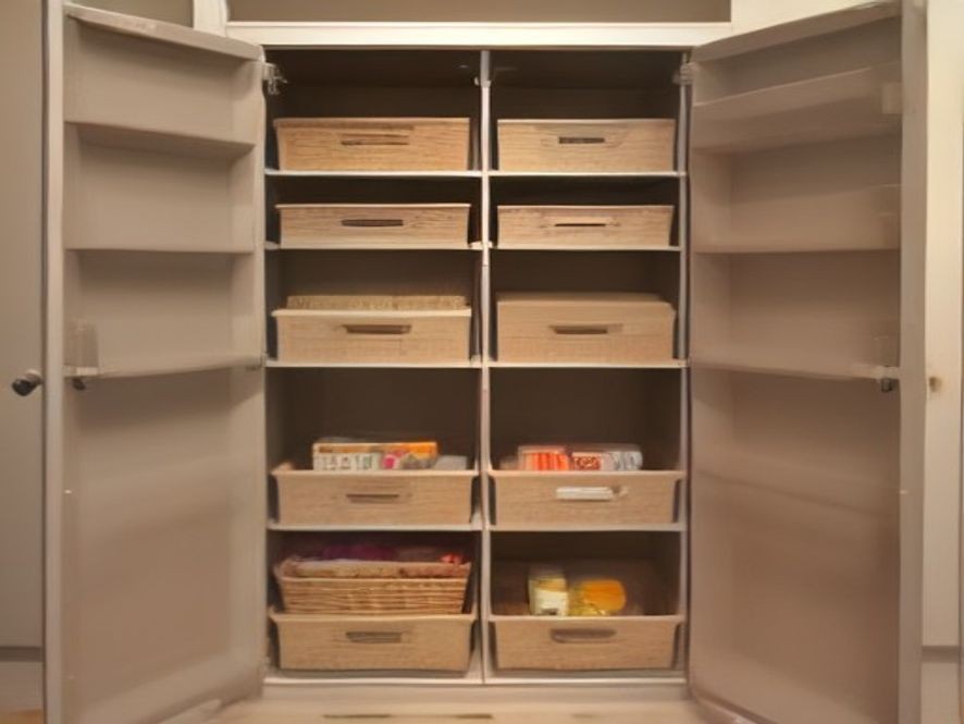 Sustainable pantry organization with turntables and baskets.