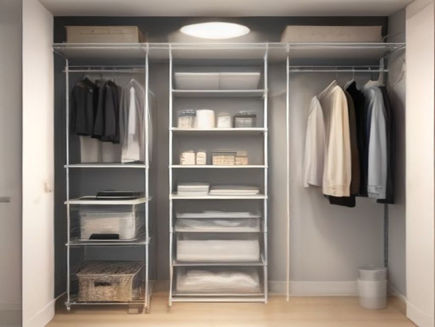 Freestanding wire shelving units creating a pantry without built in shelves.