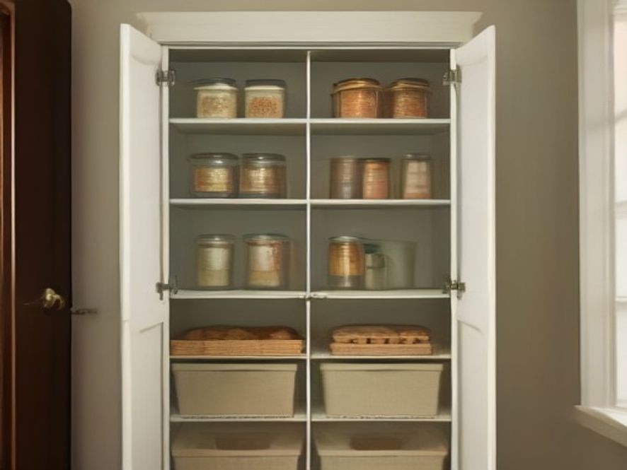 Compact pantry maximizing space for bulk dry goods.