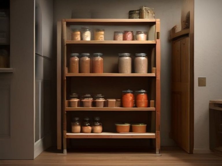 Gravity fed can dispensers and risers for canned food in a small pantry.