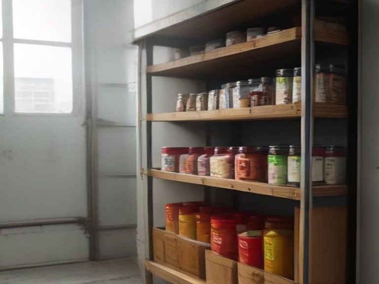 Tiered stadium riser holding canned goods inside a deep cabinet shelf