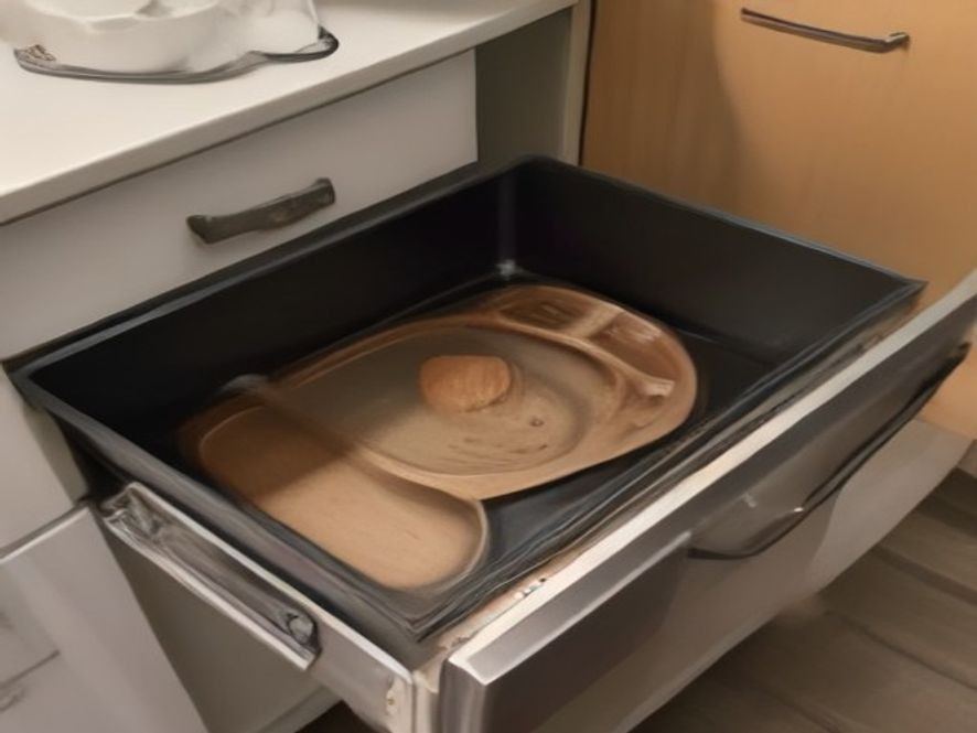Stove-adjacent drawer stocked with cooking spatulas, tongs, and pot holders