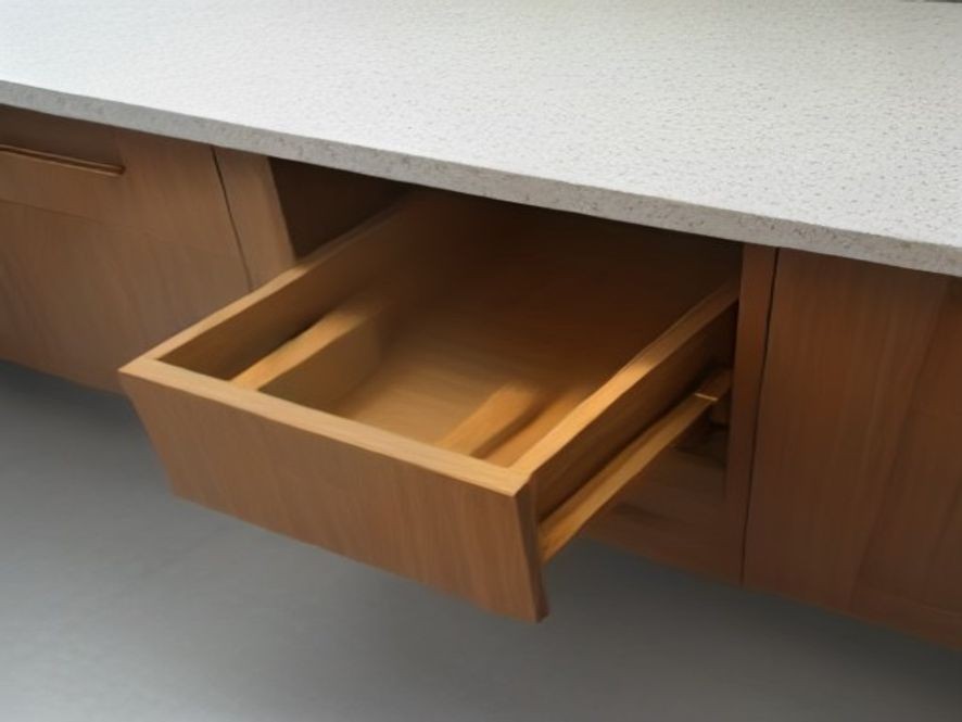Minimalist kitchen drawer organized using simple adjustable bamboo dividers