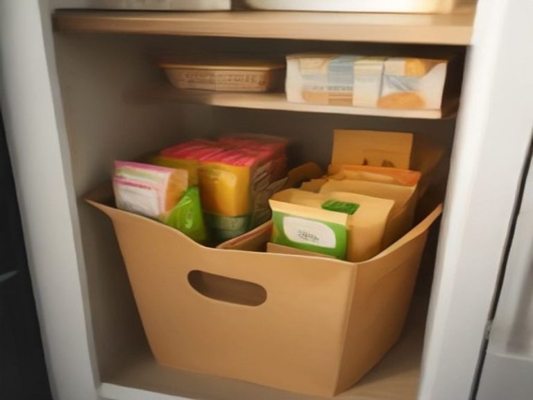 Dedicated pantry bin containing clipped open packages and bags.