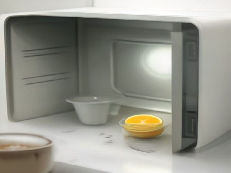 Lemon water deodorizing bowl inside an open microwave