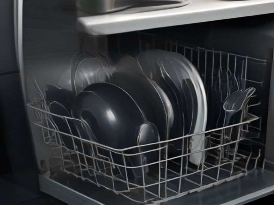 Gleaming stainless steel dishwasher interior