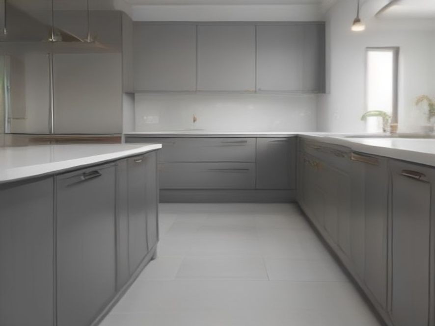 Flawless light gray cabinet door free of residue and marks