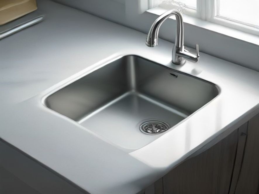 Spotless stainless steel kitchen sink with a gleaming chrome faucet