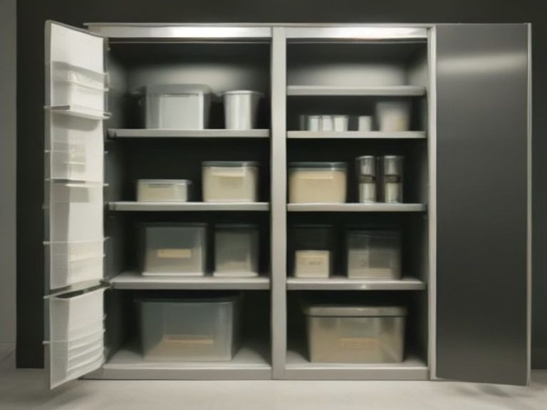 Clear high-sided bins organizing deep kitchen cabinet space.