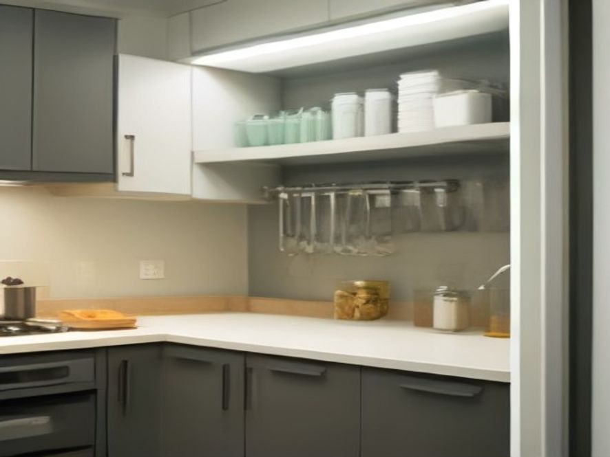 Tidy cabinet storage solution keeping kitchen countertops completely clear.