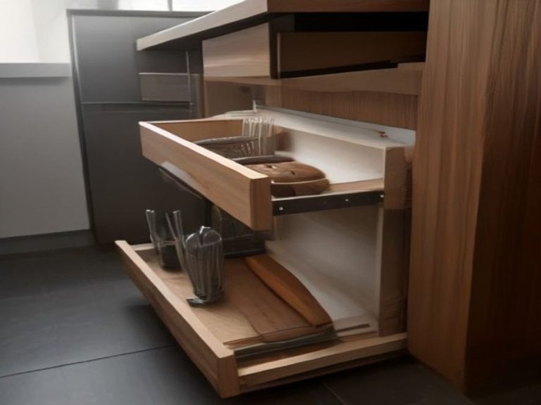 Tall vertical dividers storing extra-long kitchen utensils inside a deep drawer