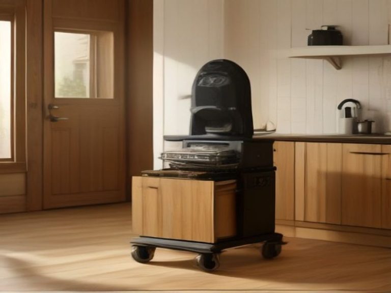Using an air fryer on a mobile kitchen storage cart