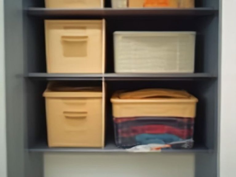 Neat storage bins utilizing vertical space above kitchen cabinets.