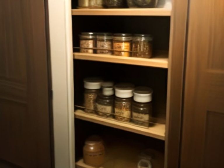 Thin vertical pull-out rack utilizing gap space between cabinets.