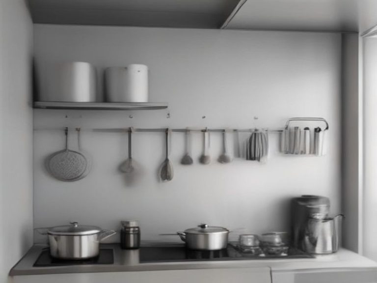 Wall grid system utilizing vertical space for kitchen utensils.