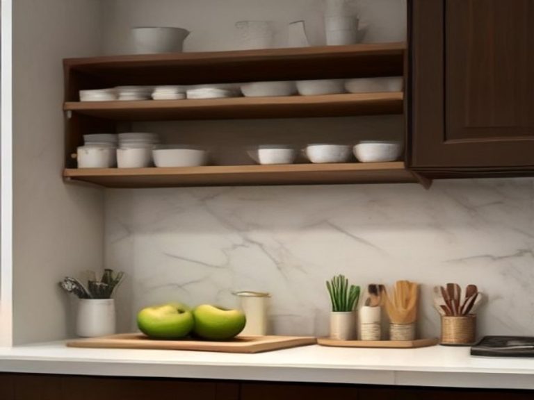 Specialty kitchen gadgets tucked neatly on an upper shelf.