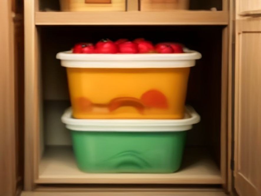 Compact food storage containers optimizing small pantry space.