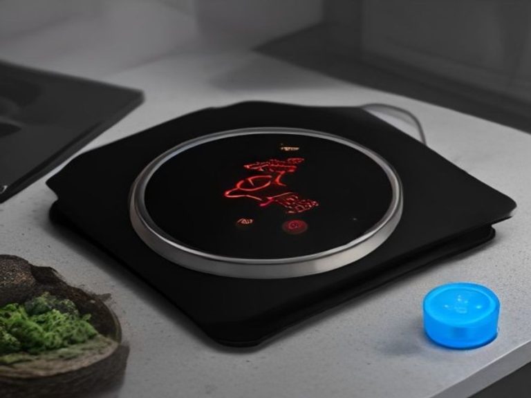 Sensor-equipped smart kitchen gadgets arranged on a sleek dark surface.