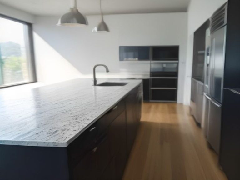 Various sparkling clean kitchen surfaces including granite and stainless steel