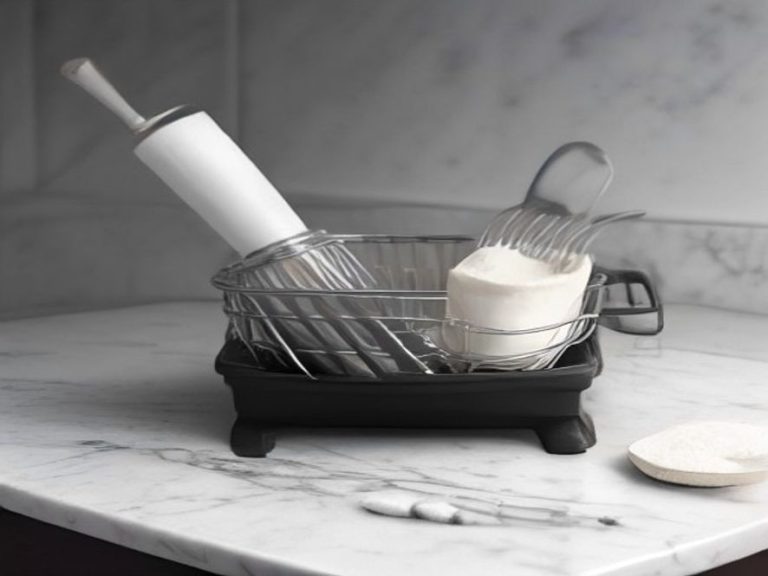 Time-tested classic kitchen tools displayed on a marble workstation.