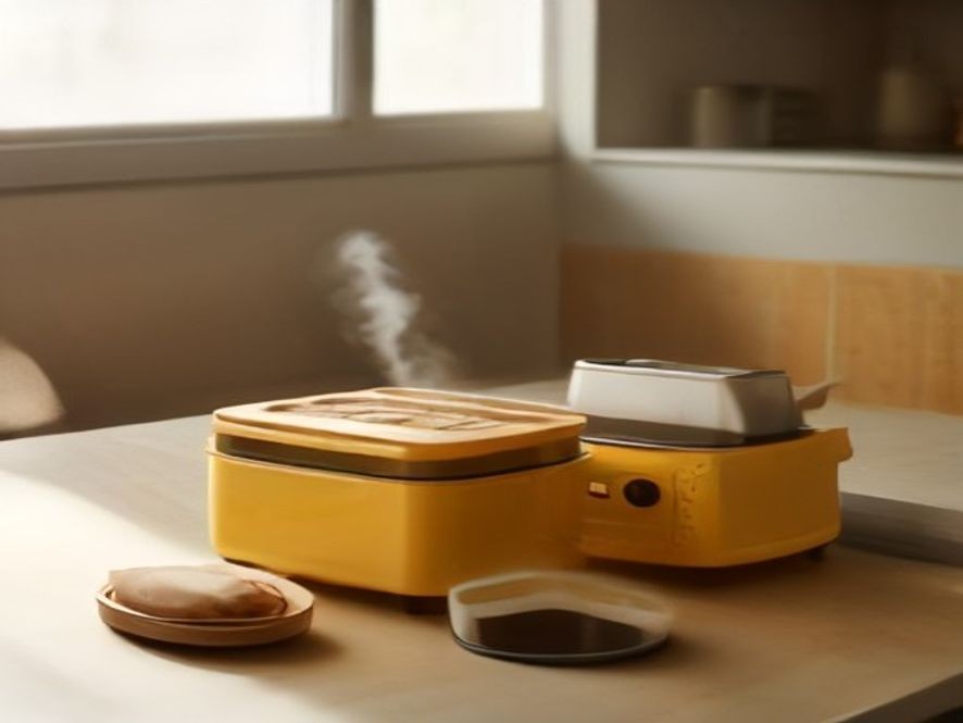 Convenient breakfast gadgets set on a warm, sunlit countertop.