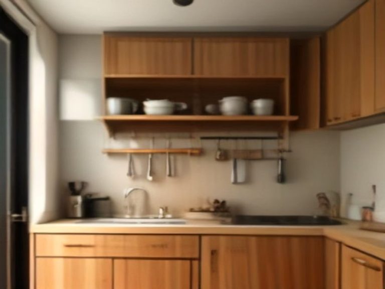 A fully reset small kitchen with organized surfaces and racks.