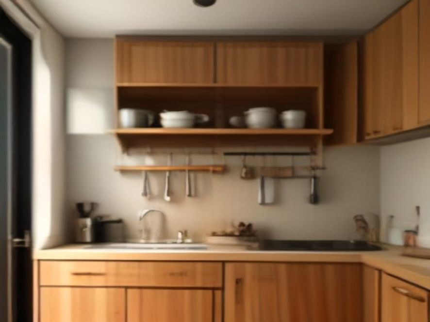 A fully reset small kitchen with organized surfaces and racks.