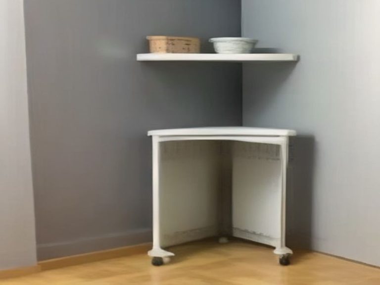 Rolling utility cart providing extra storage in a tiny kitchen.