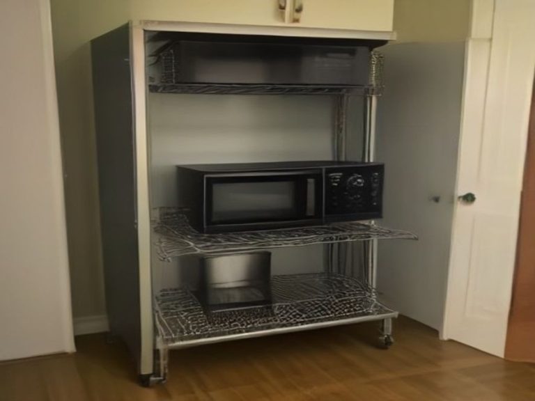 Freestanding storage rack providing extra capacity in a kitchen.