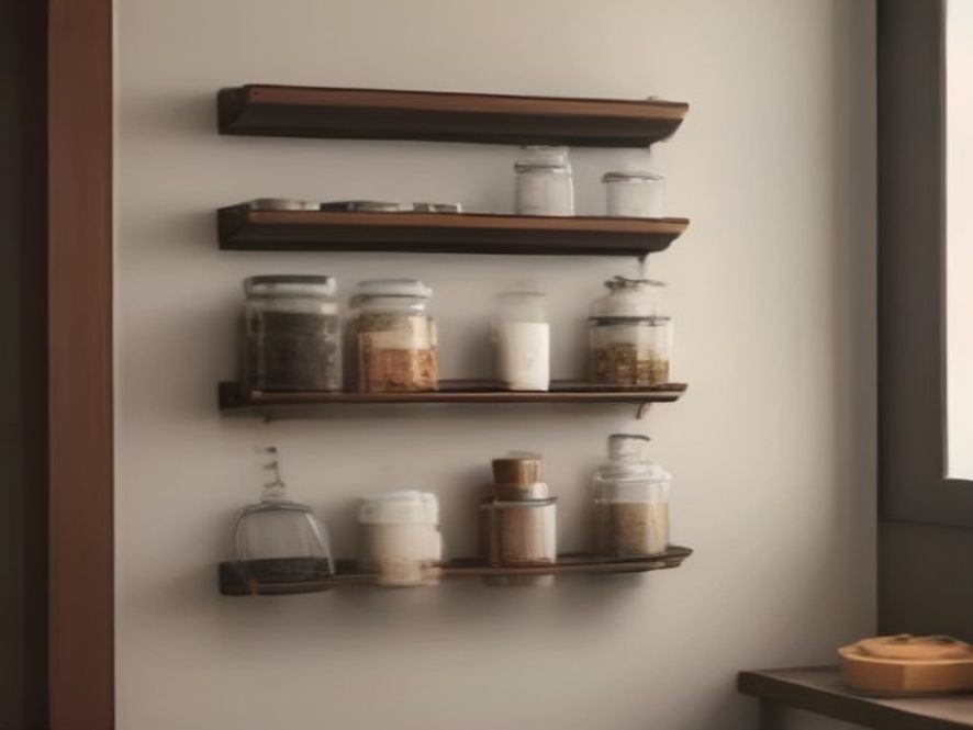 Smart wall-mounted storage solutions in a small apartment kitchen.