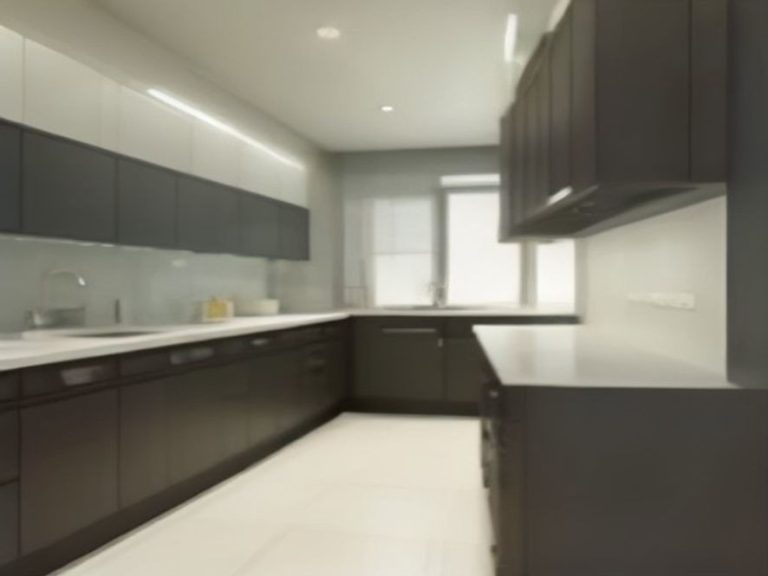 Organized narrow galley kitchen with streamlined vertical tool storage.