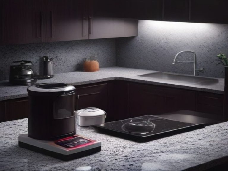 Useful smart kitchen tools organized neatly on a granite surface.
