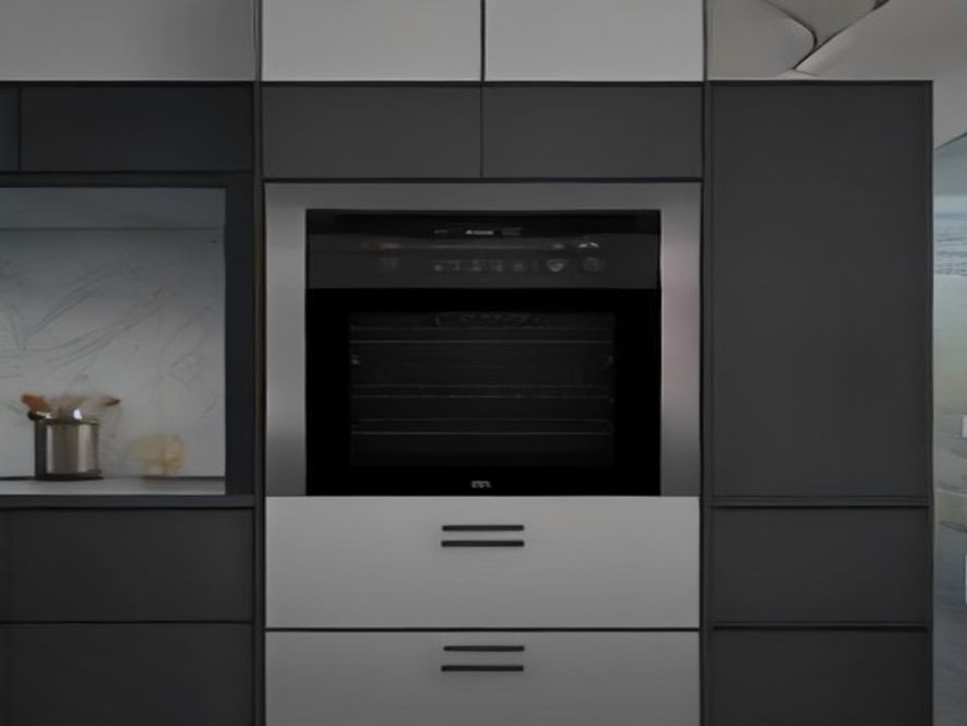 Wi-Fi smart wall oven featuring internal lighting and touchscreen controls