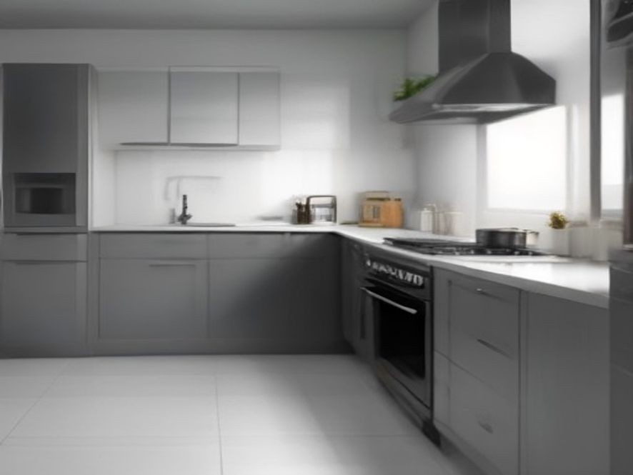 Clean floor area directly in front of a modern stainless steel stove