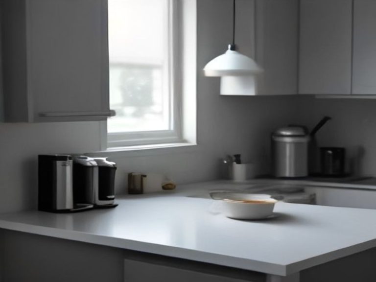 Light grey quartz countertop completely clean of coffee stains