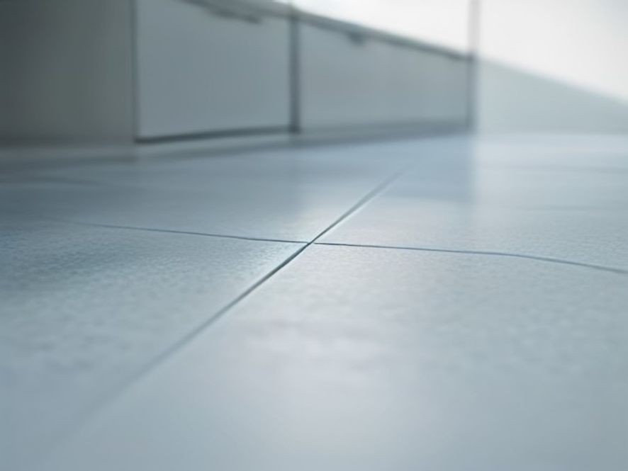 Bright clean tile grout lines on a kitchen floor free of grease
