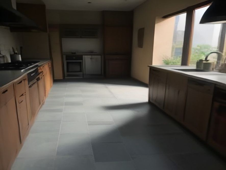 Clean and non-slippery kitchen tile floor free from oil and grease