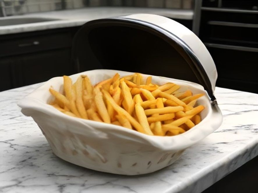 Soggy french fries inside an air fryer basket