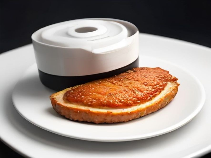 Dry pork chop on a plate showing loss of moisture from air frying