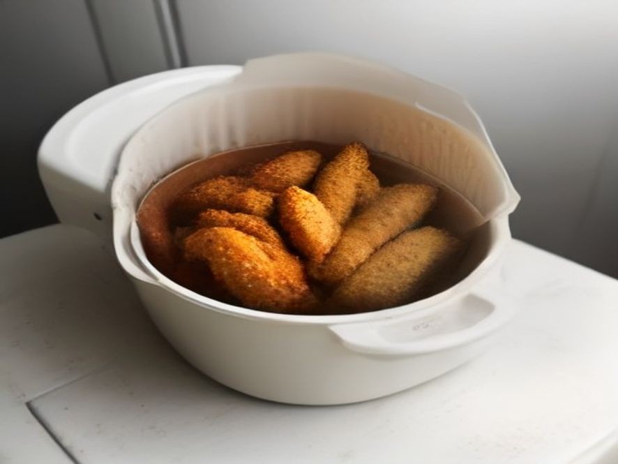 Overcooked chicken tenders inside an air fryer basket