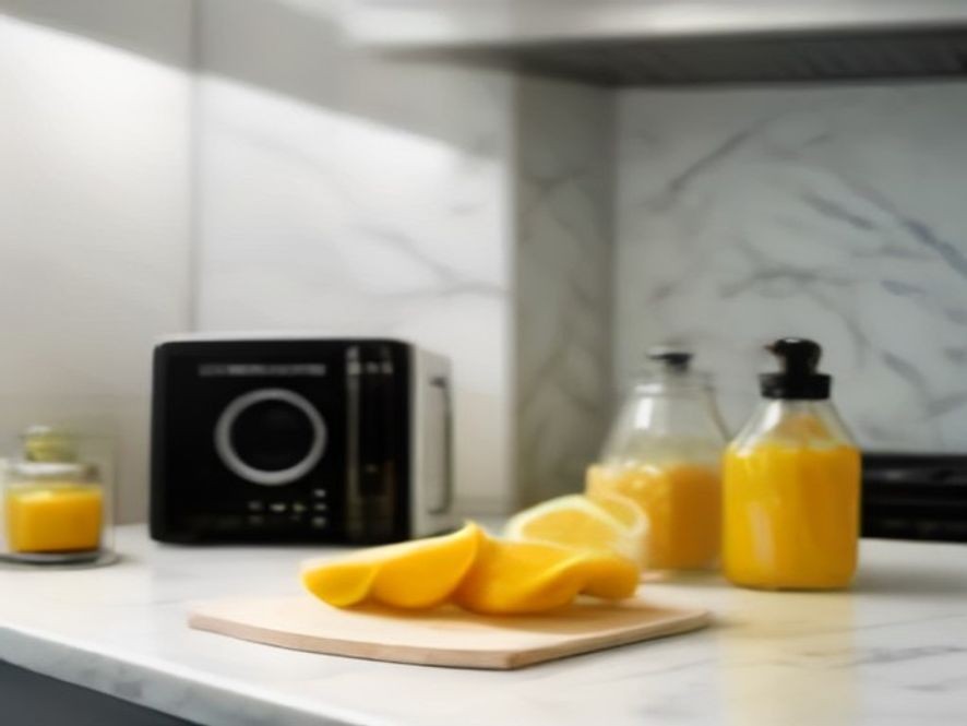 Lemon slices and natural cleaning items placed alongside an air fryer.
