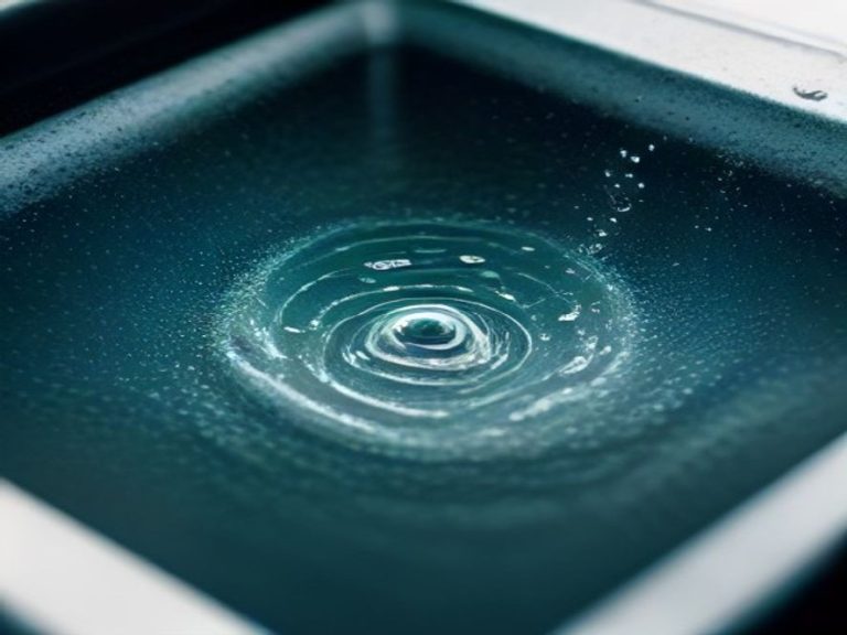 Air bubbles surfacing through water in a kitchen sink drain basin.