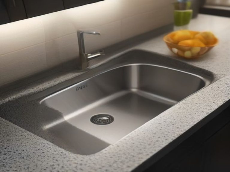 Kitchen sink illuminated under warm evening lights