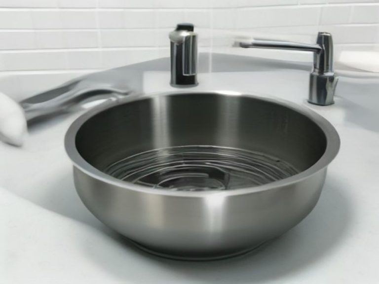Clean stainless steel kitchen drain opening and removable metal strainer.