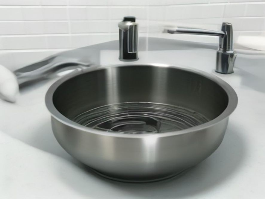 Clean stainless steel kitchen drain opening and removable metal strainer.