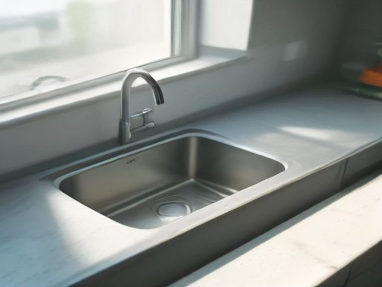 A dry stainless steel kitchen sink basin under a polished metal faucet.