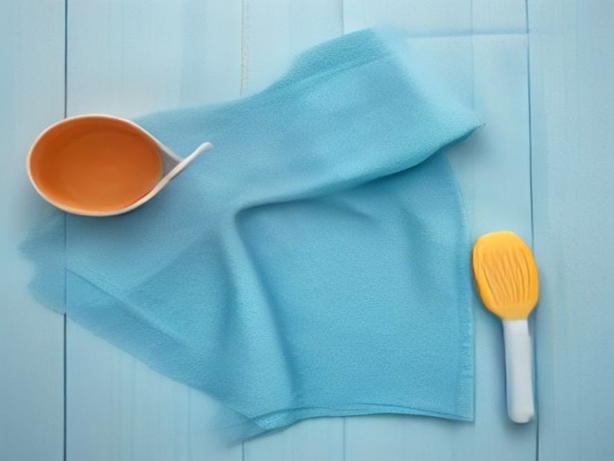 Bright silicone spatulas drying flat on a clean kitchen towel.