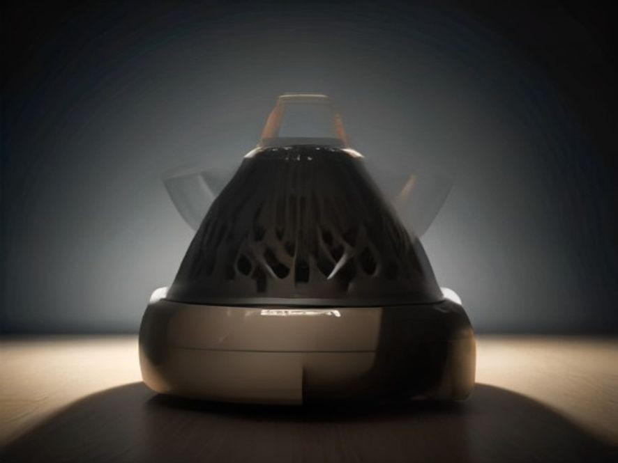Internal heating element coil and fan blades visible through air fryer grill.
